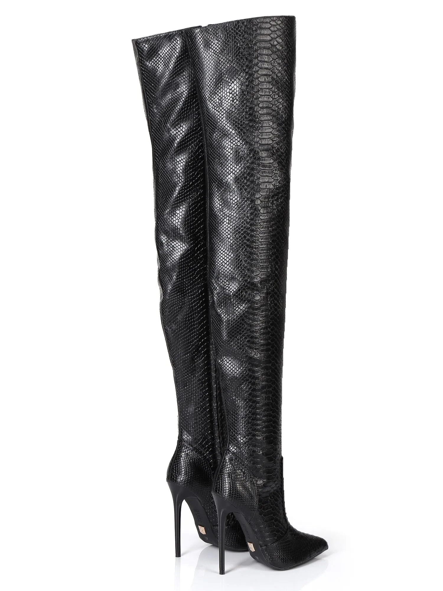 Zazu Black Snake Thigh Boots