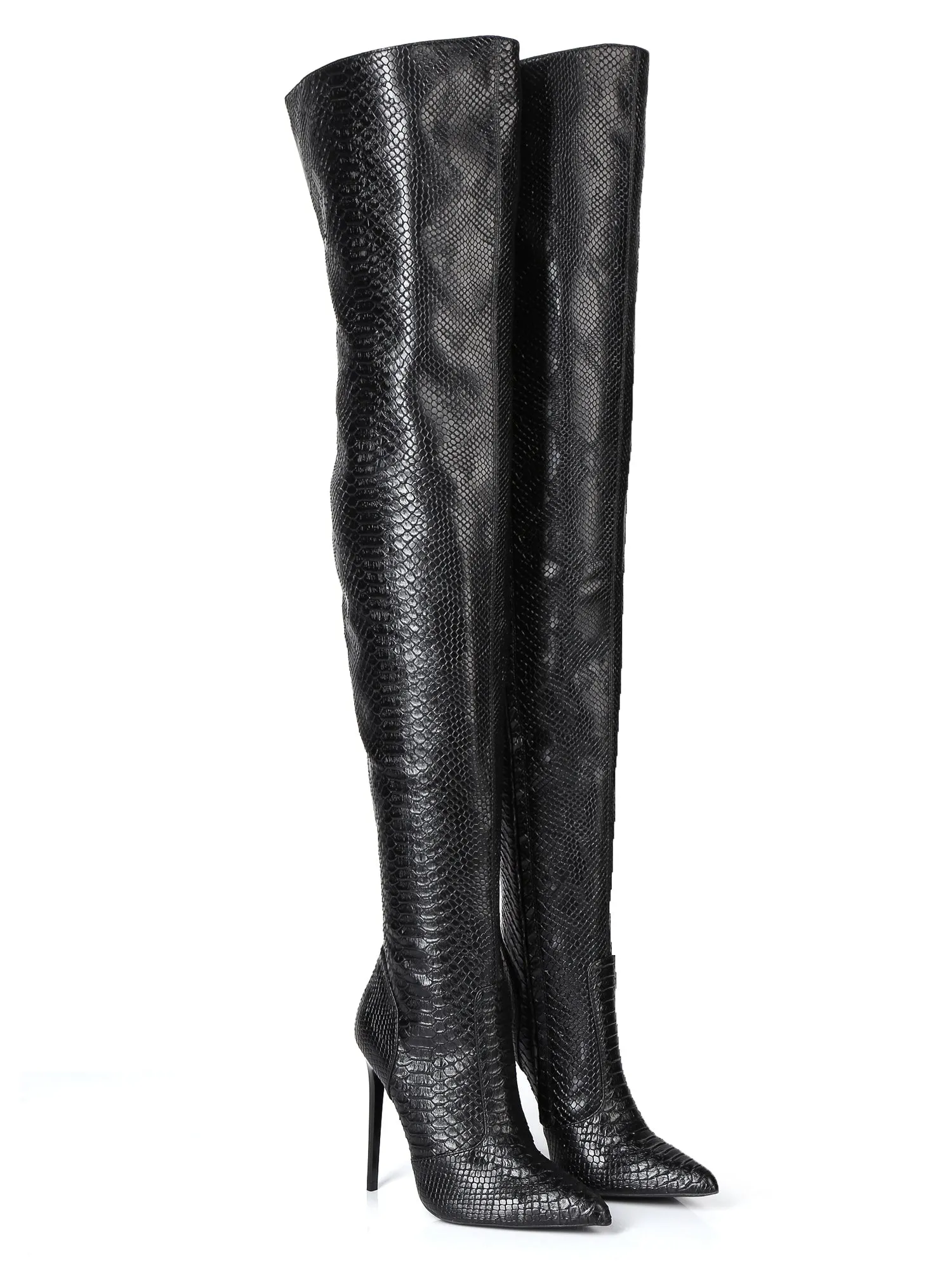 Zazu Black Snake Thigh Boots